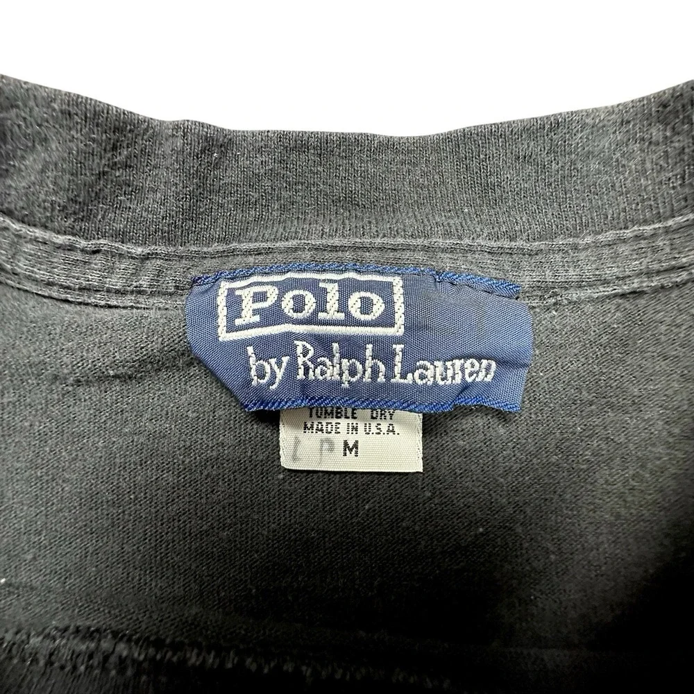VTG Polo Ralph Lauren Shirt‎ Men's Black Medium Big Pony USA Made 100% Cotton